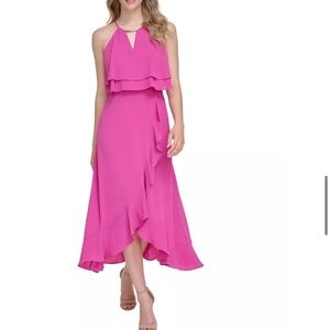Women's Kensie Dress - Halter Maxi - Popover Chiffon orchid pink size 8